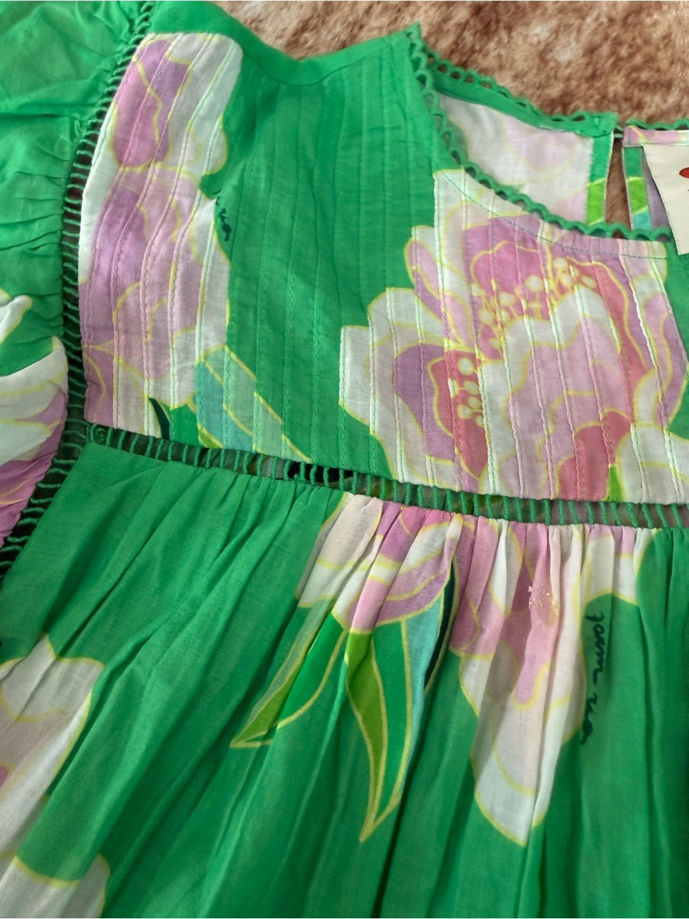 FARM Rio Green Pink Floral Flutter Sleeve Blouse Top Womens Large - Picture 3 of 15